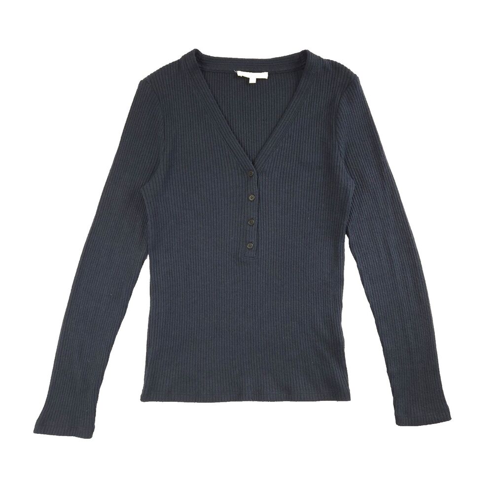 Madewell Ribbed Longsleeve Henley Top Blue XS Y2K Elena Gilbert Rory Gilmore
